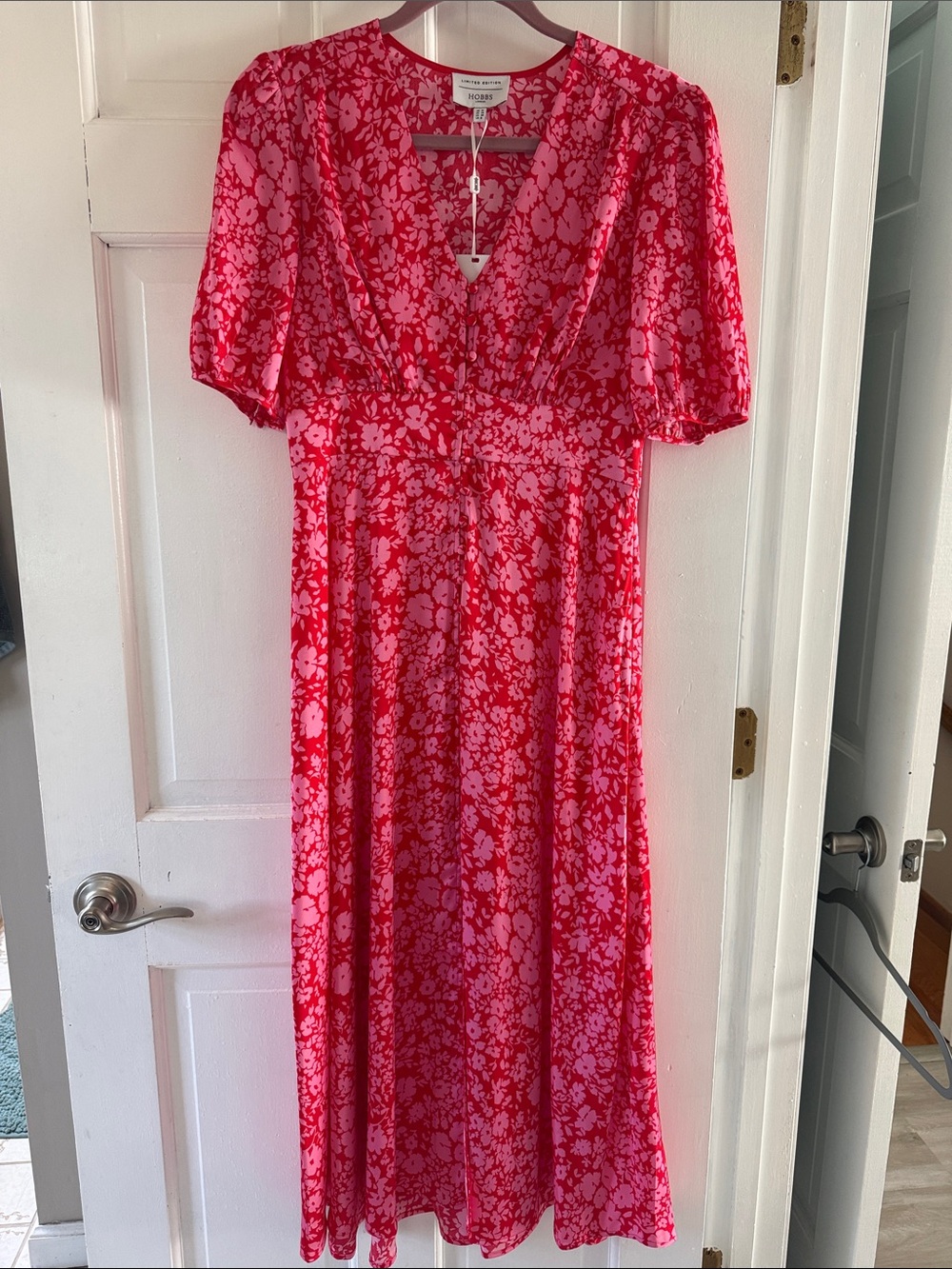 Floral V-Neck Maxi Dress in Pink & Red by Hobbs London (Limited Edition)